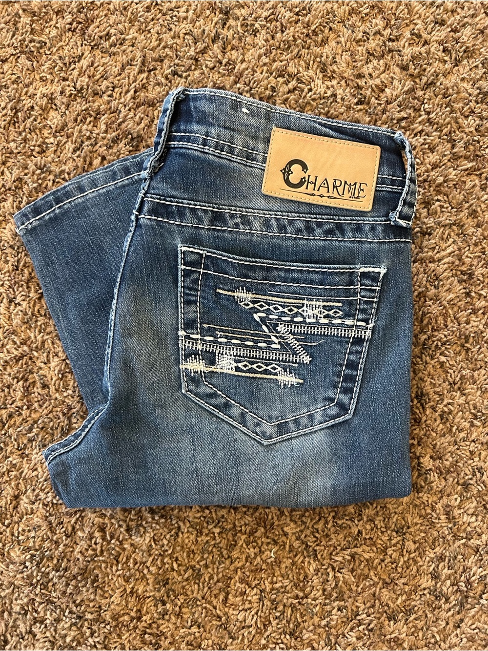 Charme Girls' Blue Denim Jeans - Embroidered Back Pocket